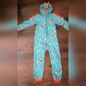 Cat & Jack Dinosaur One Piece Pajamas with Hood Size 7/8 Medium